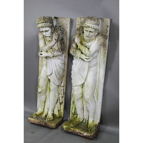 949 - A companion pair of carved alabaster telamon fireplace jambs, as classical Grecian figures, probably... 