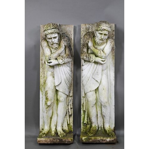 949 - A companion pair of carved alabaster telamon fireplace jambs, as classical Grecian figures, probably... 