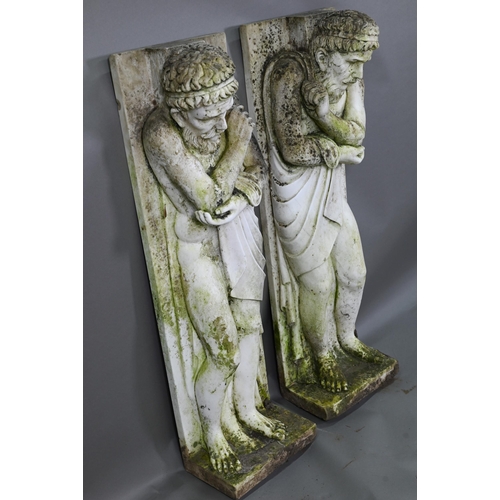 949 - A companion pair of carved alabaster telamon fireplace jambs, as classical Grecian figures, probably... 