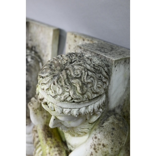 949 - A companion pair of carved alabaster telamon fireplace jambs, as classical Grecian figures, probably... 