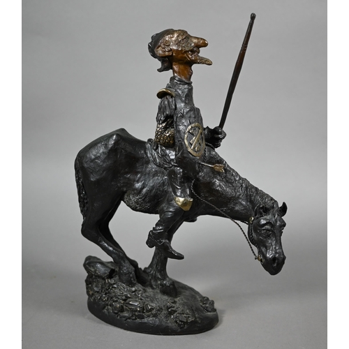 956 - Charles Bragg (USA, 1931-2017) - Brown ad copper-patinated bronze group of Don Quixote on Rocinante,... 