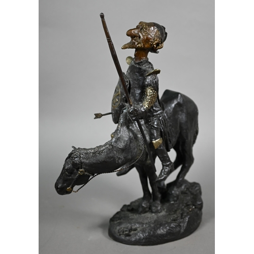 956 - Charles Bragg (USA, 1931-2017) - Brown ad copper-patinated bronze group of Don Quixote on Rocinante,... 