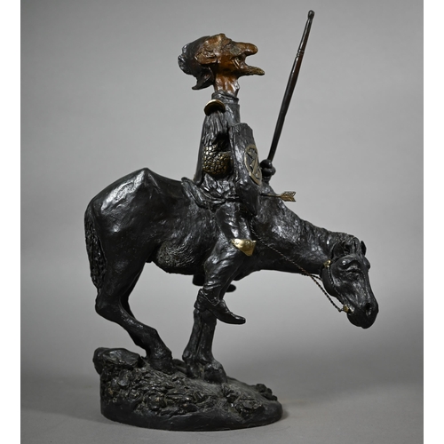 956 - Charles Bragg (USA, 1931-2017) - Brown ad copper-patinated bronze group of Don Quixote on Rocinante,... 