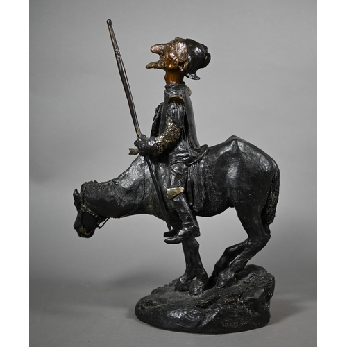 956 - Charles Bragg (USA, 1931-2017) - Brown ad copper-patinated bronze group of Don Quixote on Rocinante,... 