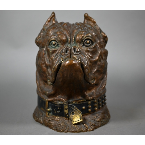 958 - An impressive large and heavy bronze tobacco jar, well-modelled and detailed as a bulldog's head, hi... 