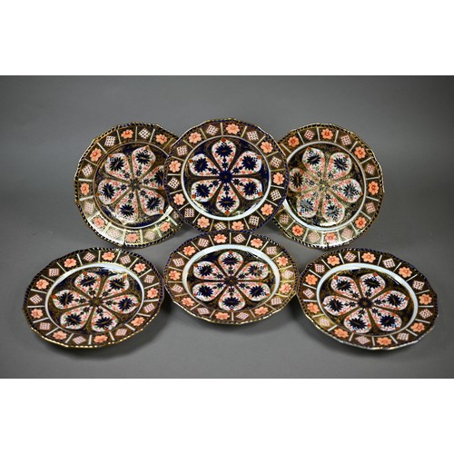 592 - A set of twelve Victorian Royal Crown Derby Imari plates, date mark for 1887, 22.5 cm diameter