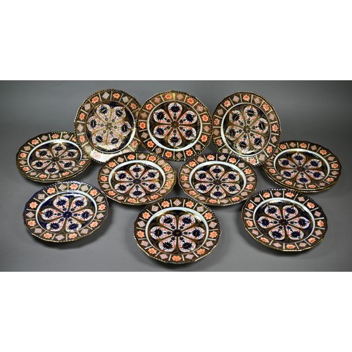 592 - A set of twelve Victorian Royal Crown Derby Imari plates, date mark for 1887, 22.5 cm diameter