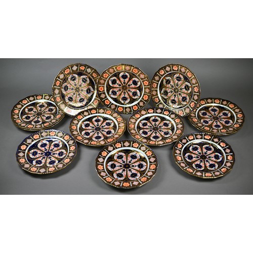 592 - A set of twelve Victorian Royal Crown Derby Imari plates, date mark for 1887, 22.5 cm diameter