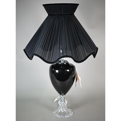 1155 - A Euroluce Collection (Italy) black glass table lamp, 48 cm with pleated shade