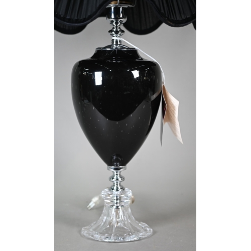 1155 - A Euroluce Collection (Italy) black glass table lamp, 48 cm with pleated shade