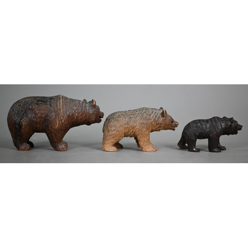 1164 - A pair of Black Forest carved bear book-ends, to/w a matched graduated set of three bears