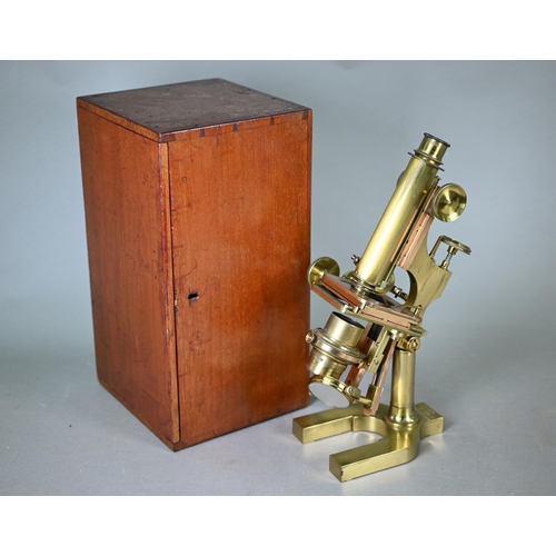 1181 - A vintage lacquered brass microscope by W Watson & Sons, High Holborn, no 3419, in teak case