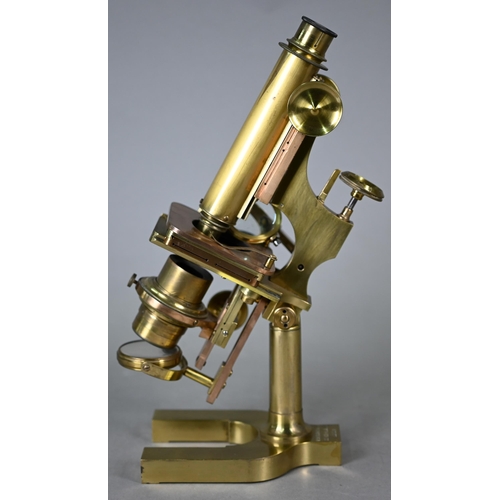 1181 - A vintage lacquered brass microscope by W Watson & Sons, High Holborn, no 3419, in teak case