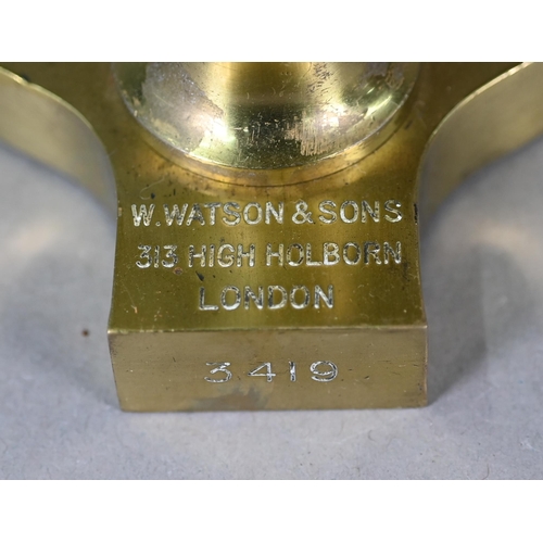 1181 - A vintage lacquered brass microscope by W Watson & Sons, High Holborn, no 3419, in teak case