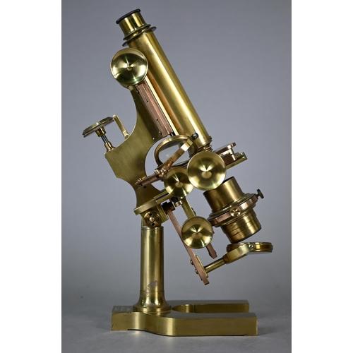 1181 - A vintage lacquered brass microscope by W Watson & Sons, High Holborn, no 3419, in teak case