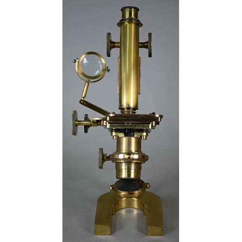 1181 - A vintage lacquered brass microscope by W Watson & Sons, High Holborn, no 3419, in teak case