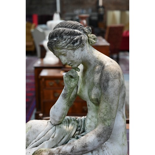 950 - Emil Wolff (1802-1879) a carved marble sculpture 'Psyche Abandoned', seated on a cushion, signed E W... 