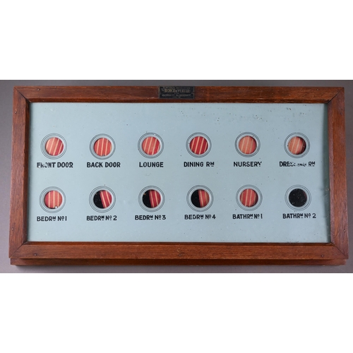 1182 - A vintage servant's call-board by Birck & Virtue of Aldershot, 27 x 50 cm