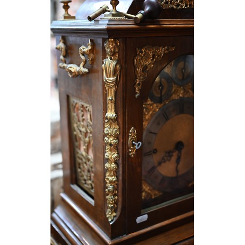 791 - A monumental gilt metal mounted triple fusee table clock, the arched gilt dial with silvered Roman N... 