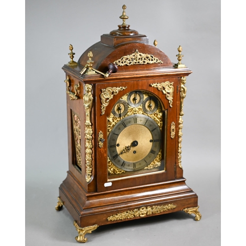 791 - A monumental gilt metal mounted triple fusee table clock, the arched gilt dial with silvered Roman N... 