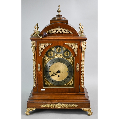 791 - A monumental gilt metal mounted triple fusee table clock, the arched gilt dial with silvered Roman N... 