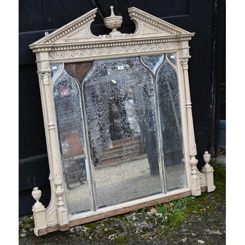 900 - A Georgian Adam style over mantel mirror, the broken arched pediment centred by an urn over Arabic a... 