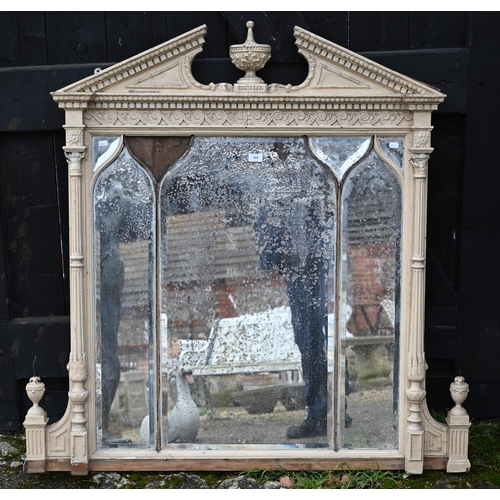 900 - A Georgian Adam style over mantel mirror, the broken arched pediment centred by an urn over Arabic a... 