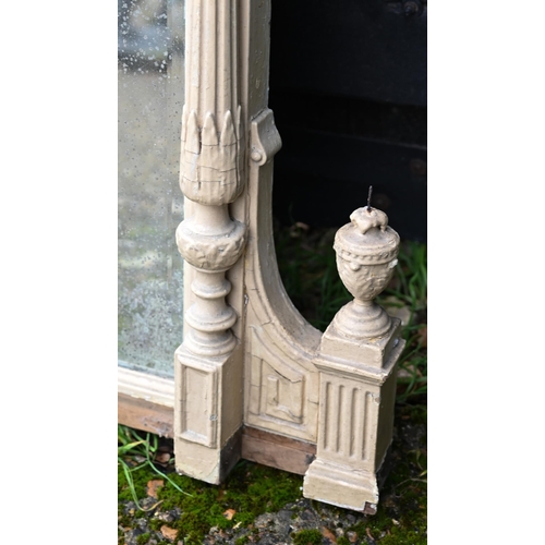 900 - A Georgian Adam style over mantel mirror, the broken arched pediment centred by an urn over Arabic a... 