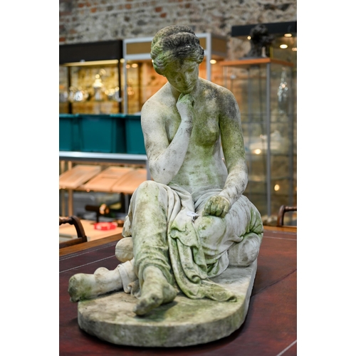 950 - Emil Wolff (1802-1879) a carved marble sculpture 'Psyche Abandoned', seated on a cushion, signed E W... 