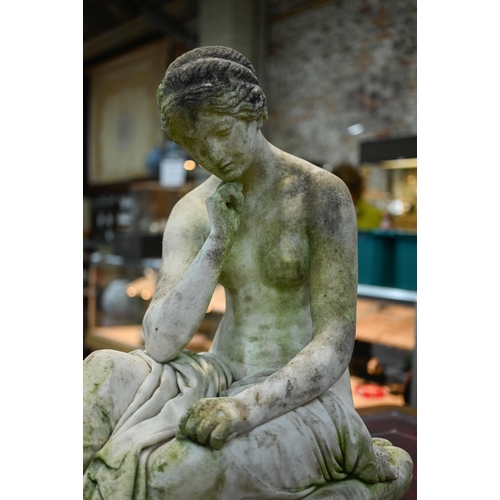 950 - Emil Wolff (1802-1879) a carved marble sculpture 'Psyche Abandoned', seated on a cushion, signed E W... 