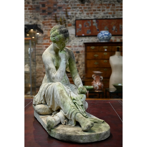 950 - Emil Wolff (1802-1879) a carved marble sculpture 'Psyche Abandoned', seated on a cushion, signed E W... 