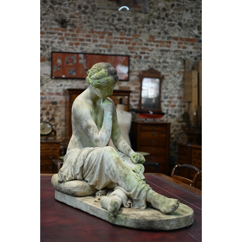 950 - Emil Wolff (1802-1879) a carved marble sculpture 'Psyche Abandoned', seated on a cushion, signed E W... 