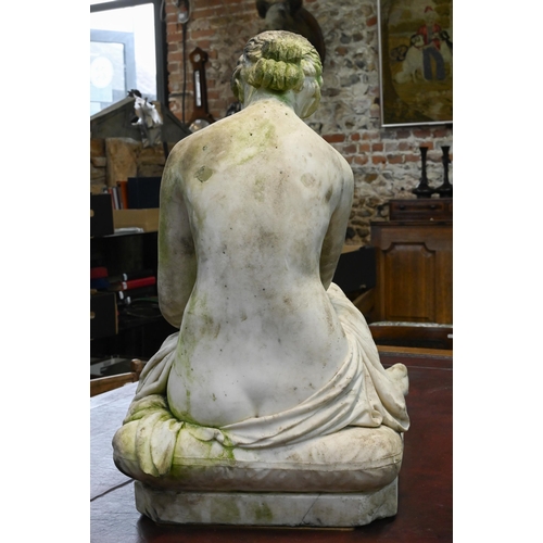 950 - Emil Wolff (1802-1879) a carved marble sculpture 'Psyche Abandoned', seated on a cushion, signed E W... 