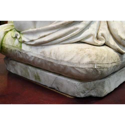 950 - Emil Wolff (1802-1879) a carved marble sculpture 'Psyche Abandoned', seated on a cushion, signed E W... 