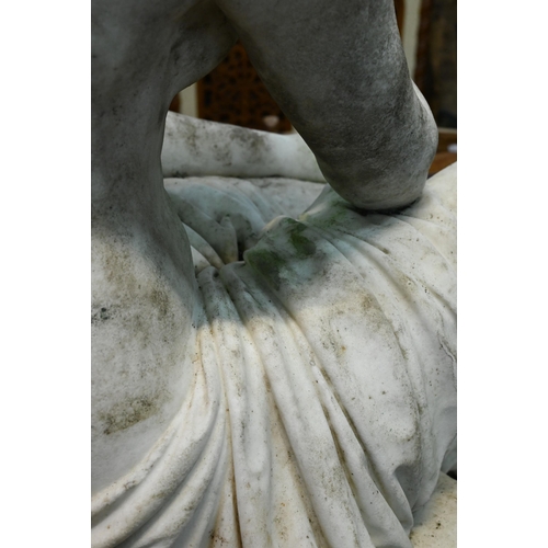 950 - Emil Wolff (1802-1879) a carved marble sculpture 'Psyche Abandoned', seated on a cushion, signed E W... 