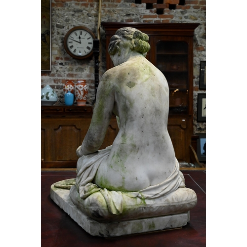 950 - Emil Wolff (1802-1879) a carved marble sculpture 'Psyche Abandoned', seated on a cushion, signed E W... 