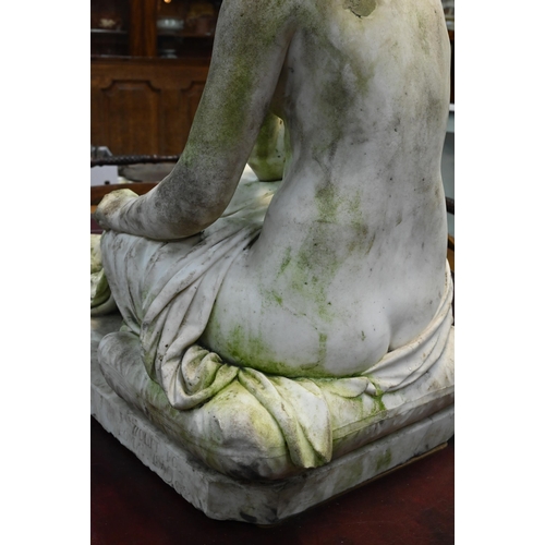 950 - Emil Wolff (1802-1879) a carved marble sculpture 'Psyche Abandoned', seated on a cushion, signed E W... 