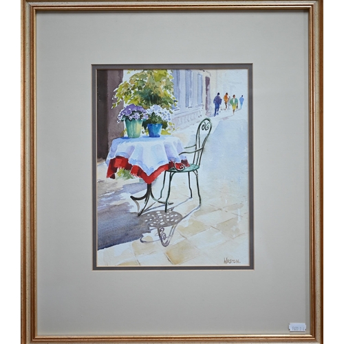 661 - David Weston (b 1942) - 'A table in Venice', watercolour, signed lower right, label to verso title a... 