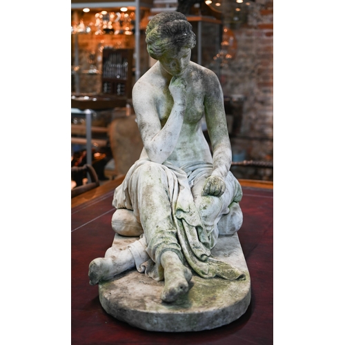 950 - Emil Wolff (1802-1879) a carved marble sculpture 'Psyche Abandoned', seated on a cushion, signed E W... 