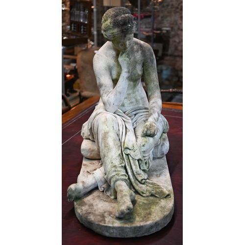 950 - Emil Wolff (1802-1879) a carved marble sculpture 'Psyche Abandoned', seated on a cushion, signed E W... 