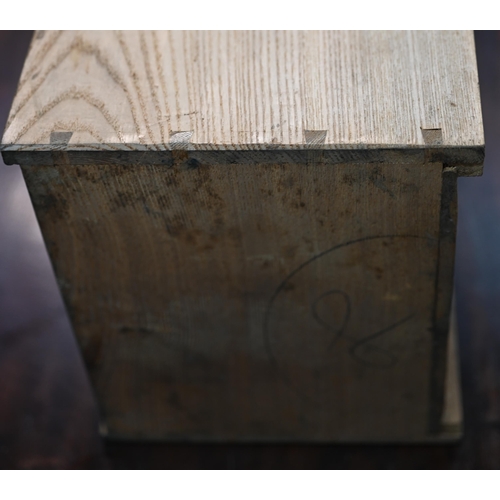 924 - A Victorian brass bound teak campaign secretaire chest, in two parts, centred by a fitted fall front... 