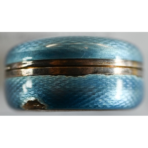 112 - A Scandinavian .935 standard silver, gilt and guilloche enamel pill-box, 4cm diameter, to/w and Indi... 