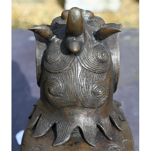 363 - A Chinese bronze Luduan-form mythical beast censer in the Yuan/Ming dynasty manner, cast standing fo... 