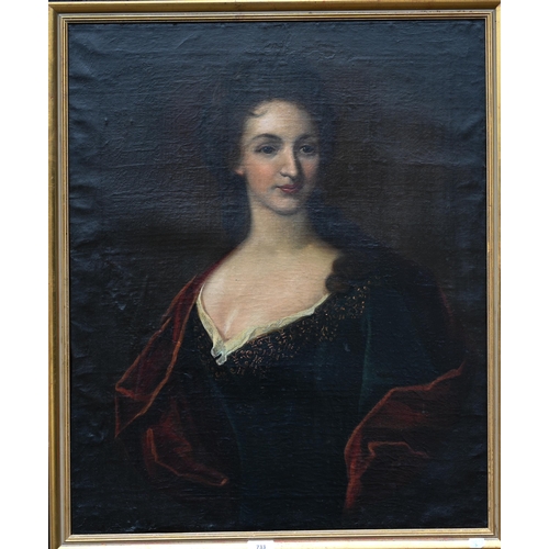 733 - Manner of Michael Dahl - Portrait of Mary Elizabeth Jervoise, oil on canvas laid on board, 75 x 61 c... 