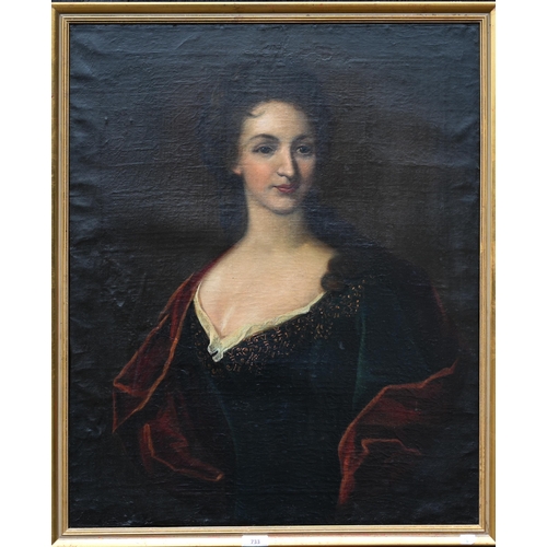 733 - Manner of Michael Dahl - Portrait of Mary Elizabeth Jervoise, oil on canvas laid on board, 75 x 61 c... 