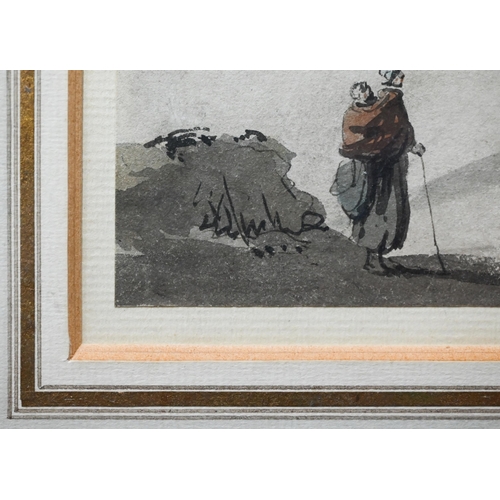 329 - Peter La Cave (c 1769-1816) - Riders asking the way, watercolour, signed lower left, 11 x 17.5 cmLoo... 