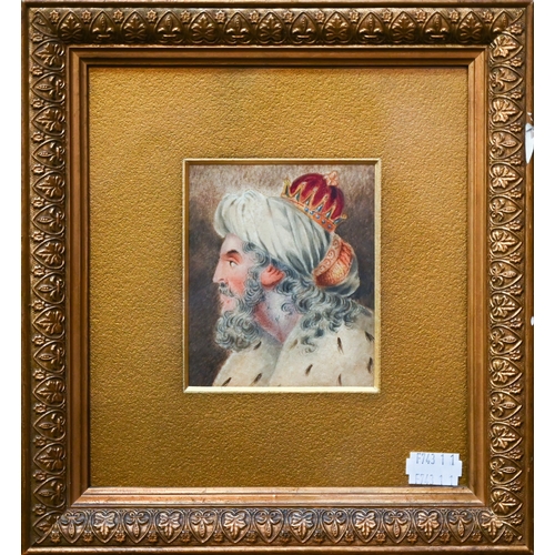 338 - Continental school - An Ottoman potentate, watercolour, 10 x 8.5 cm