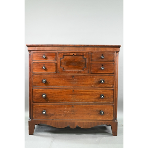 120 - A mid 19th century Scottish mahogany chest, centred by a deep hat drawer flanked by two short drawer... 