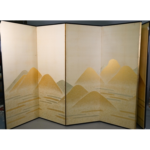 395 - A large Japanese six-panel folding screen, Byobu, traditional construction in the 17th century style... 