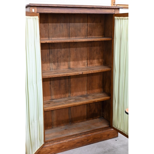 121 - Oak bookcase with glazed doors enclosing three fixed shelves, 102 x 32 x 152 cm high